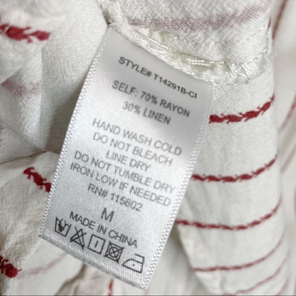 Lush Linen Blend Button Front Striped Puff 3/4 Sleeves Top Blouse Size Medium - Picture 7 of 7